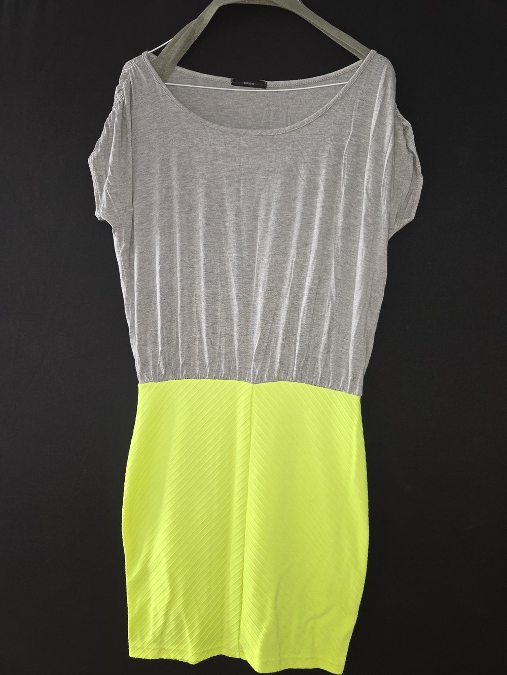 Soprano Gray and Neon Yellow Two-Tone Mini Dress